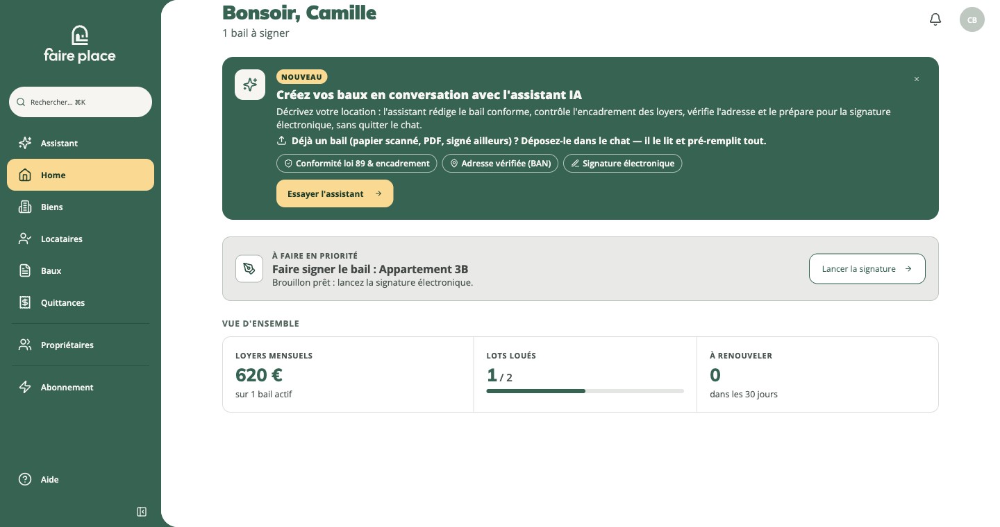 L'accueil en activité : l'encart de l'assistant, la carte À faire en priorité, la vue d'ensemble