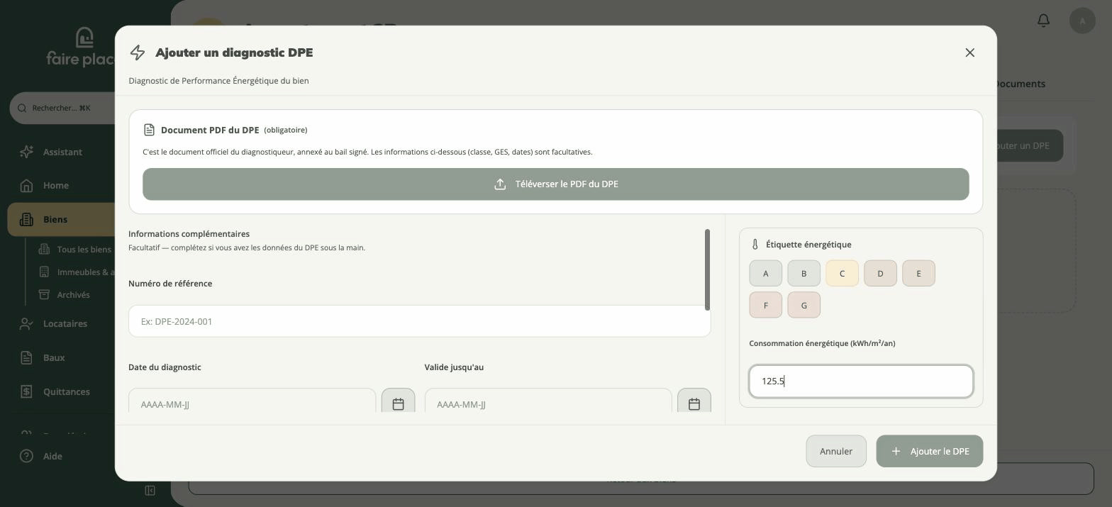 Ajouter un DPE : le PDF d'abord, le reste est facultatif