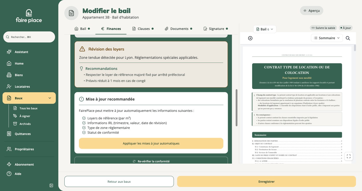Après vérification : les recommandations, puis la mise à jour proposée