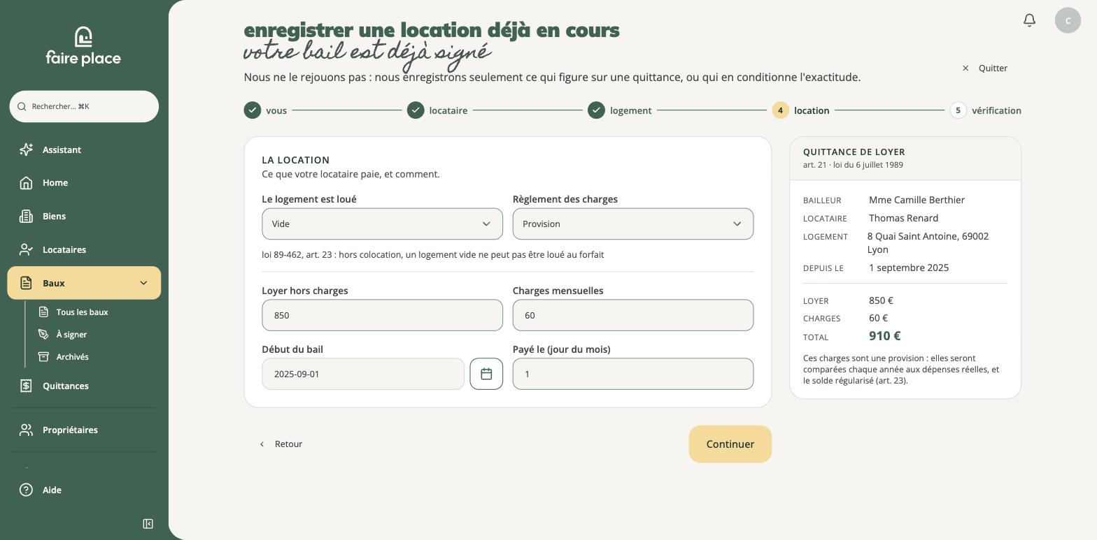 Quatrième écran : le régime, les montants et la date de début
