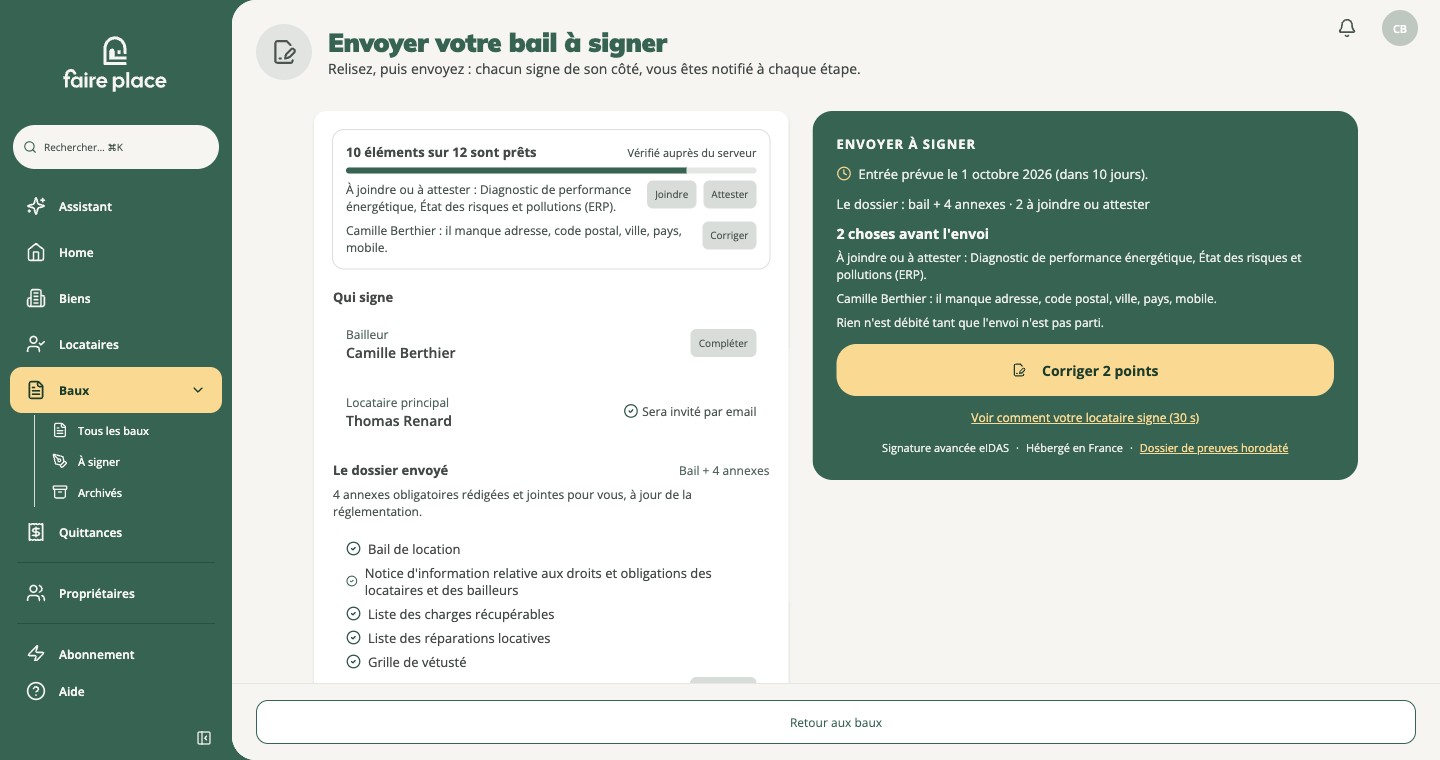 L'écran d'envoi, avec deux points à régler avant de pouvoir envoyer