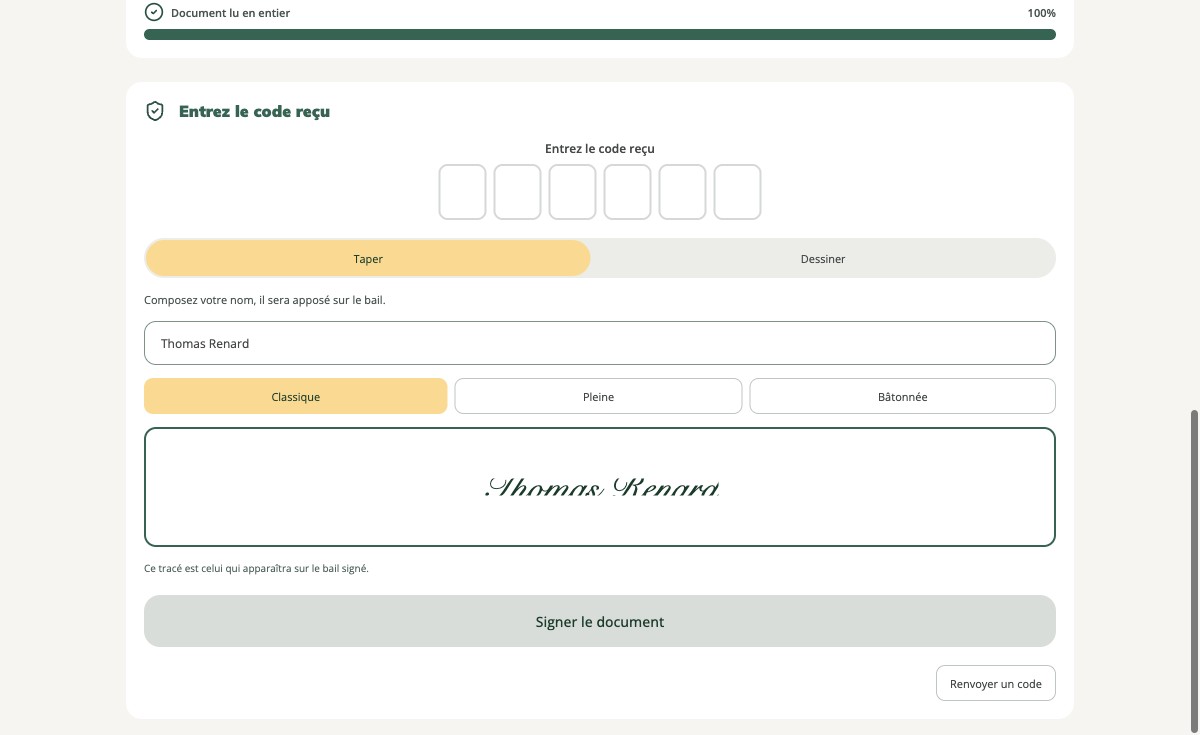 Le code, puis le choix de la signature
