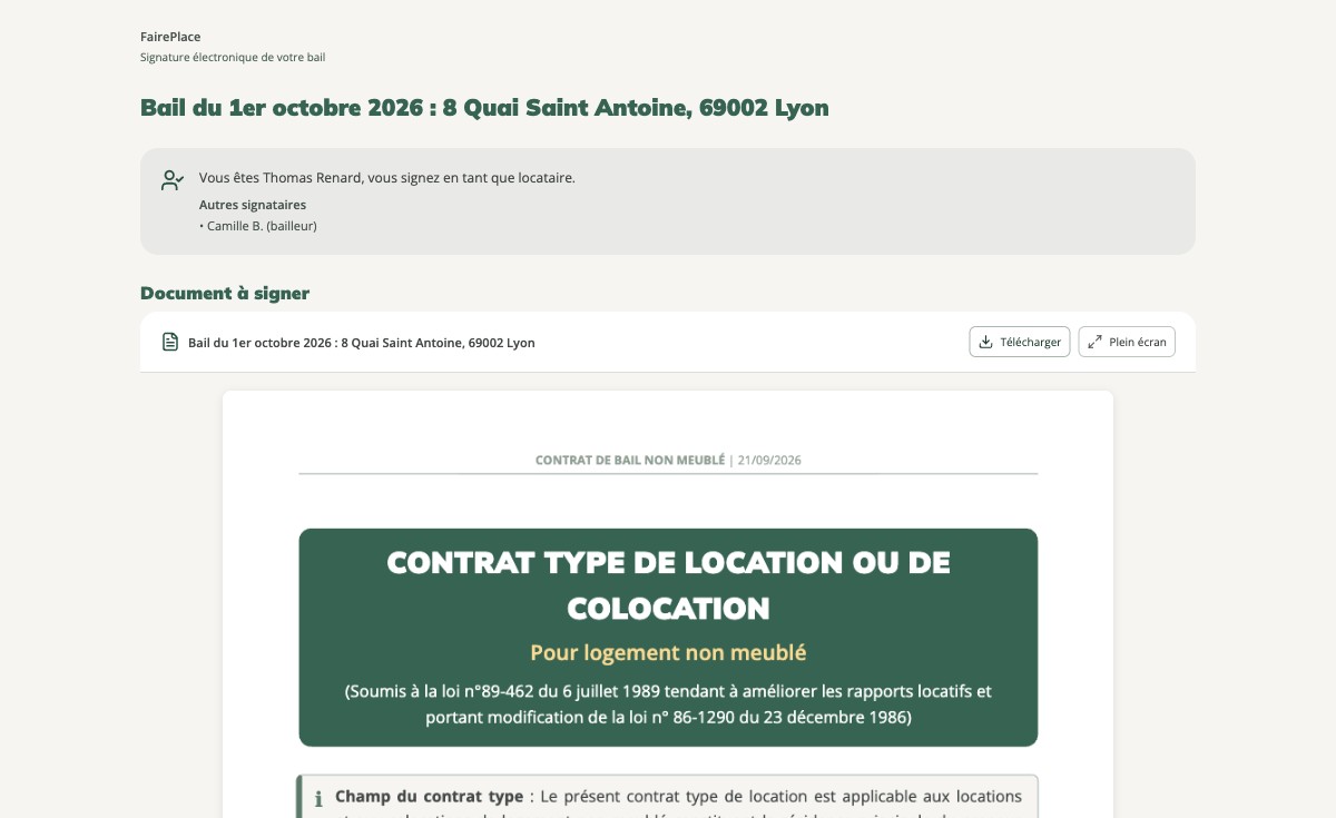 La page de signature : qui signe, et le bail à lire