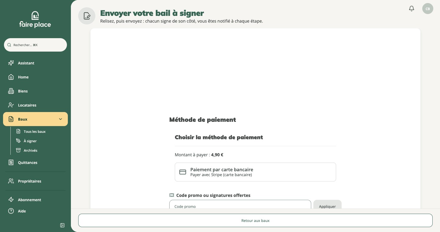 Le choix du paiement, avec le champ code promo